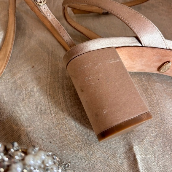 BADGLEY MISCHKA Sz 8 Clara Embellished Pearls Block Heel Ankle Straps Sandals - Picture 9 of 16